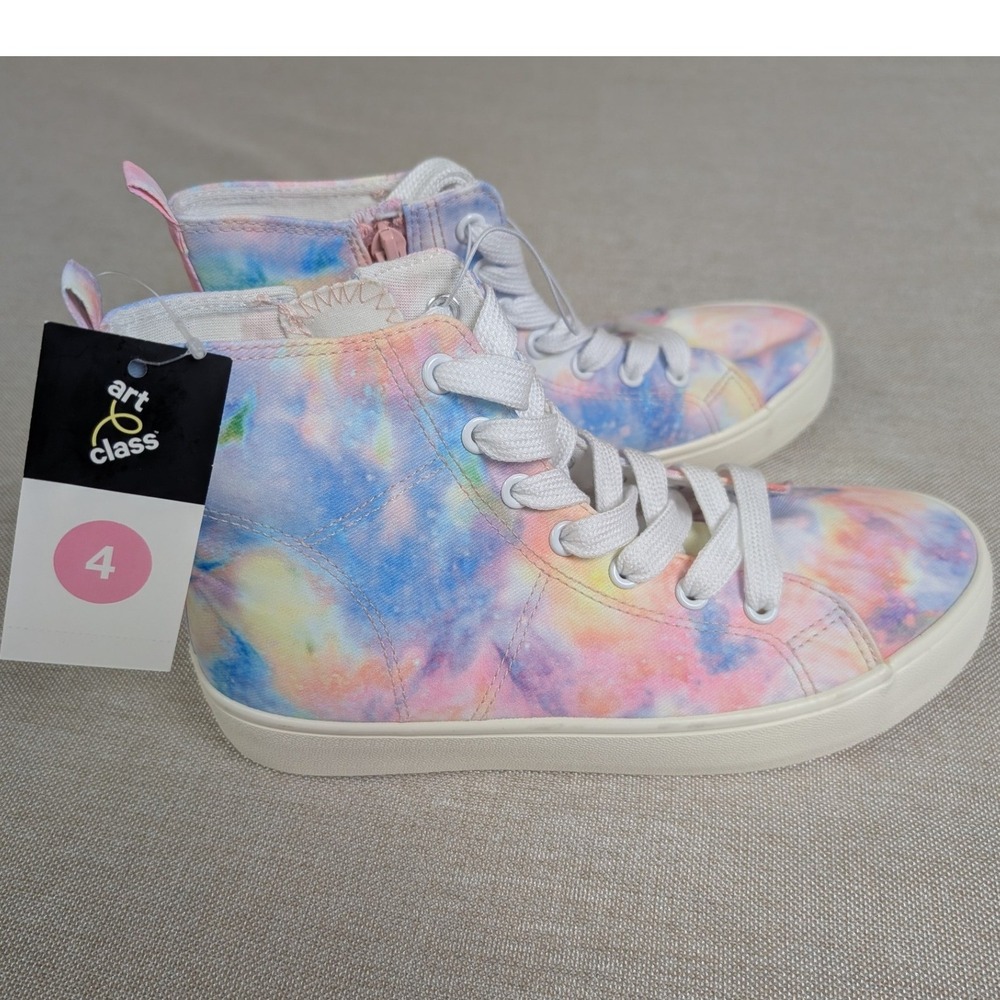 Art Class High Top Sneakers Girls 4 Multicolor NWT Tie Dye Side Zip Canvas Shoes